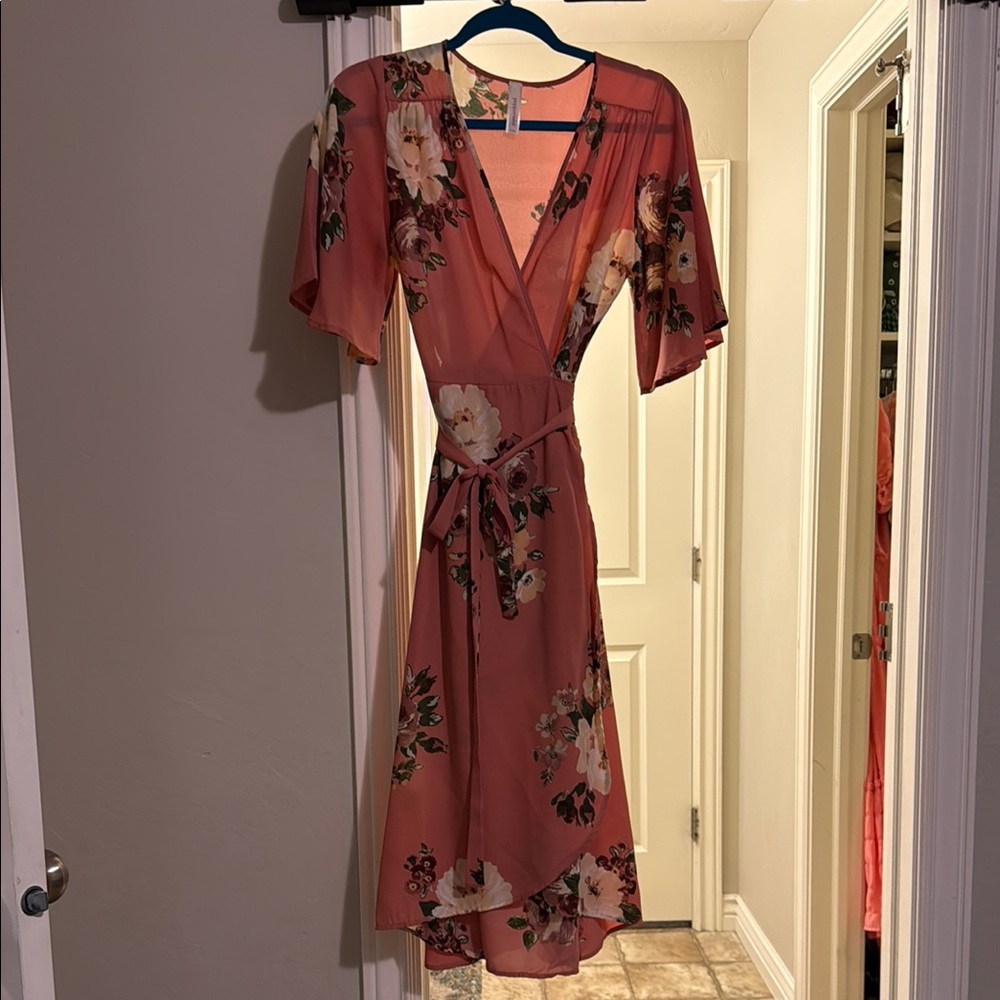 Floral Wrap Dress in Pink